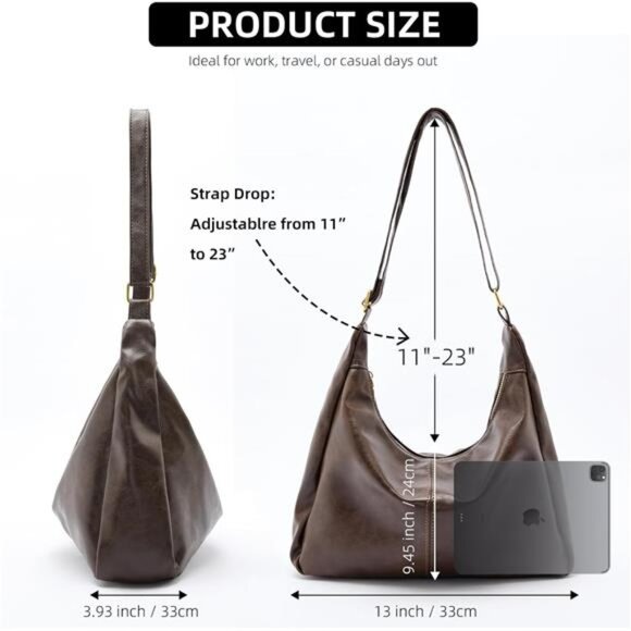 Hobo Bags for Women, Ultra Soft Brown - Picture 2 of 6